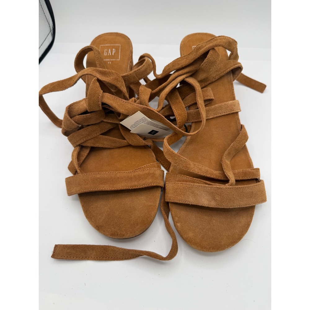 Gap Womens Lace Up Block Heel Sandals Size 11 Brown Suede Ankle Tie Wrap Shoes